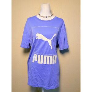 Puma Womens Graphic Tee Periwinkle Purple Big Logo Crew Neck T-Shirt Size M #11